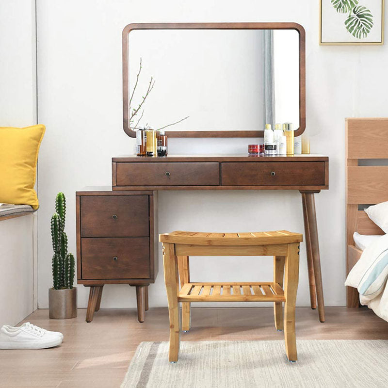 Bamboo Shower Bench Elegant design with Storage Shelf 18