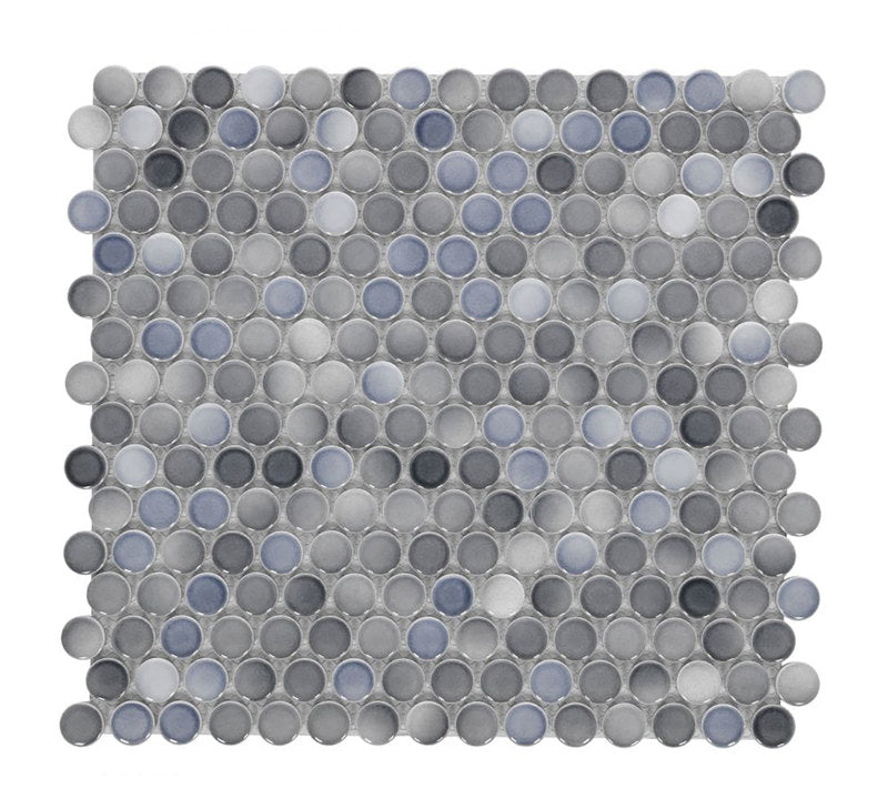 Mosaic Handmade Porcelain Penny Round - Blue Grey Glossy