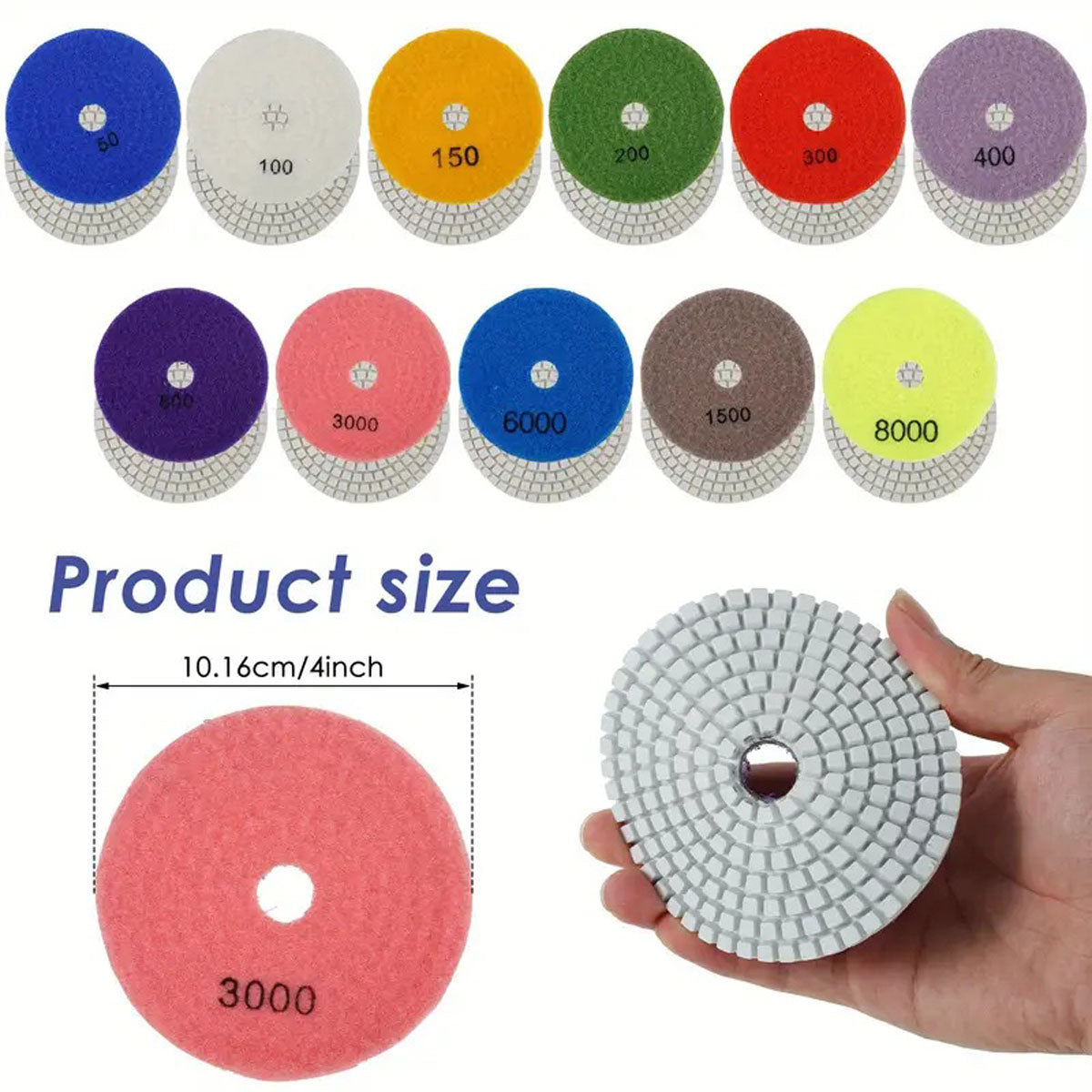Diamond Stone Wet Dry Polishing Pads 4 inch set of 6