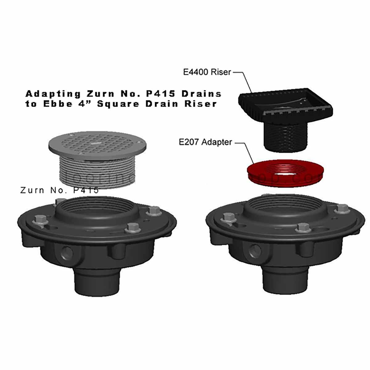 Ebbe Square drain Adapter fpr Zurn - P415