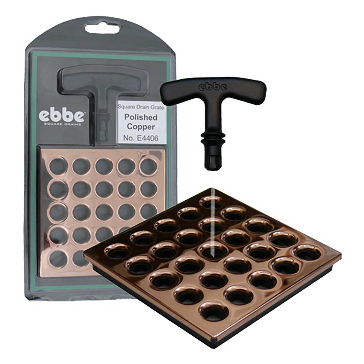 Ebbe Square Shower Drain Grates Polished Copper PVD
