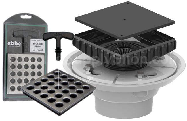 Ebbe Square Shower Drain Body and Strainer PVC