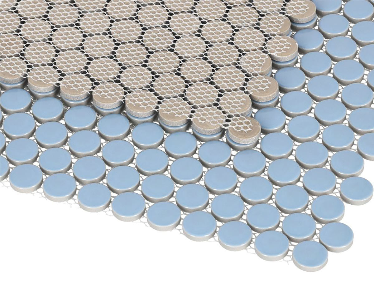 Mosaic Handmade Porcelain Penny Round - Light Blue