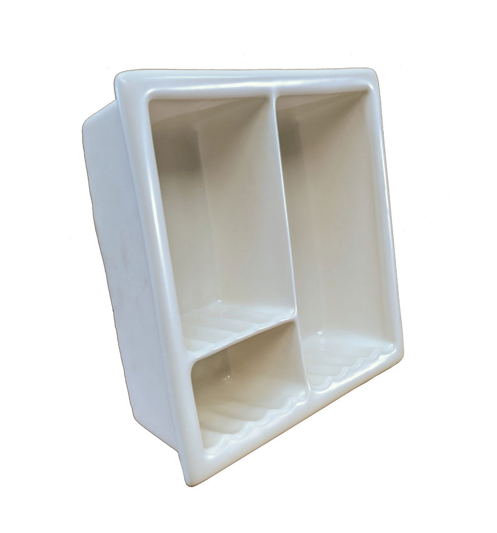 Recessed Shampoo Soap Porcelain 3 sections Biscuit Matte