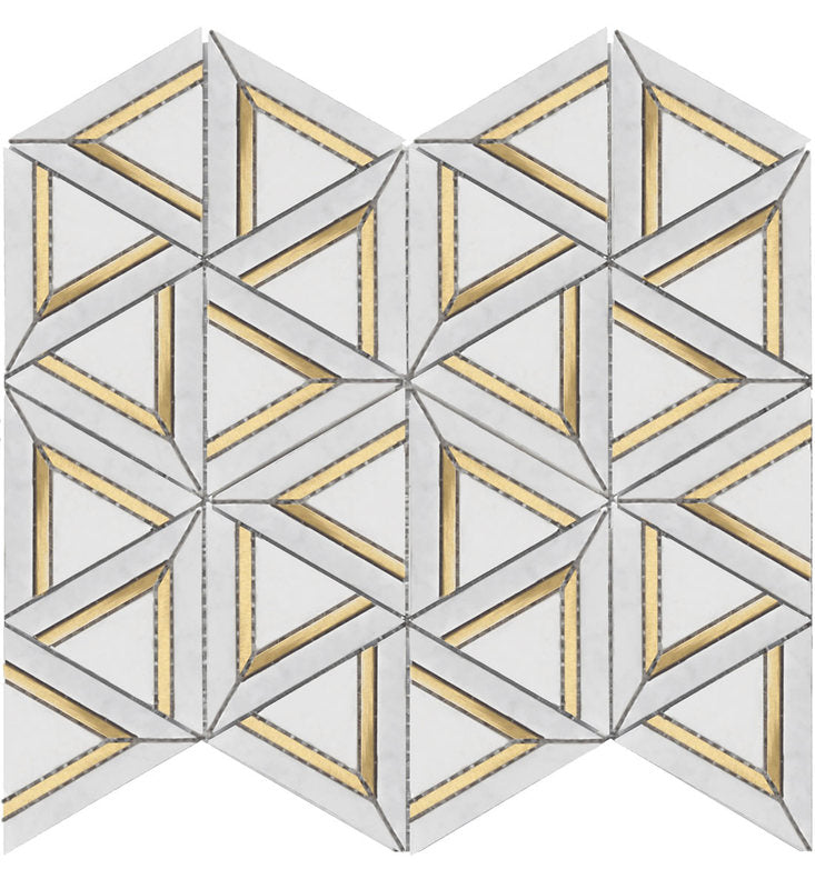 Mosaic Carrara White Marble with Metal Geo - White Gold