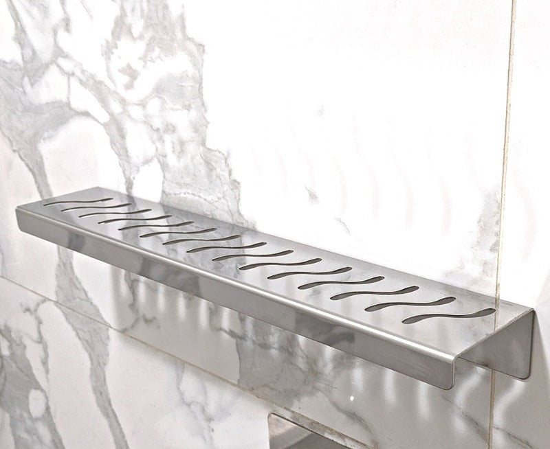 SereneDrains Shower Shelf Stainless Steel - Ocean Wave - Polished