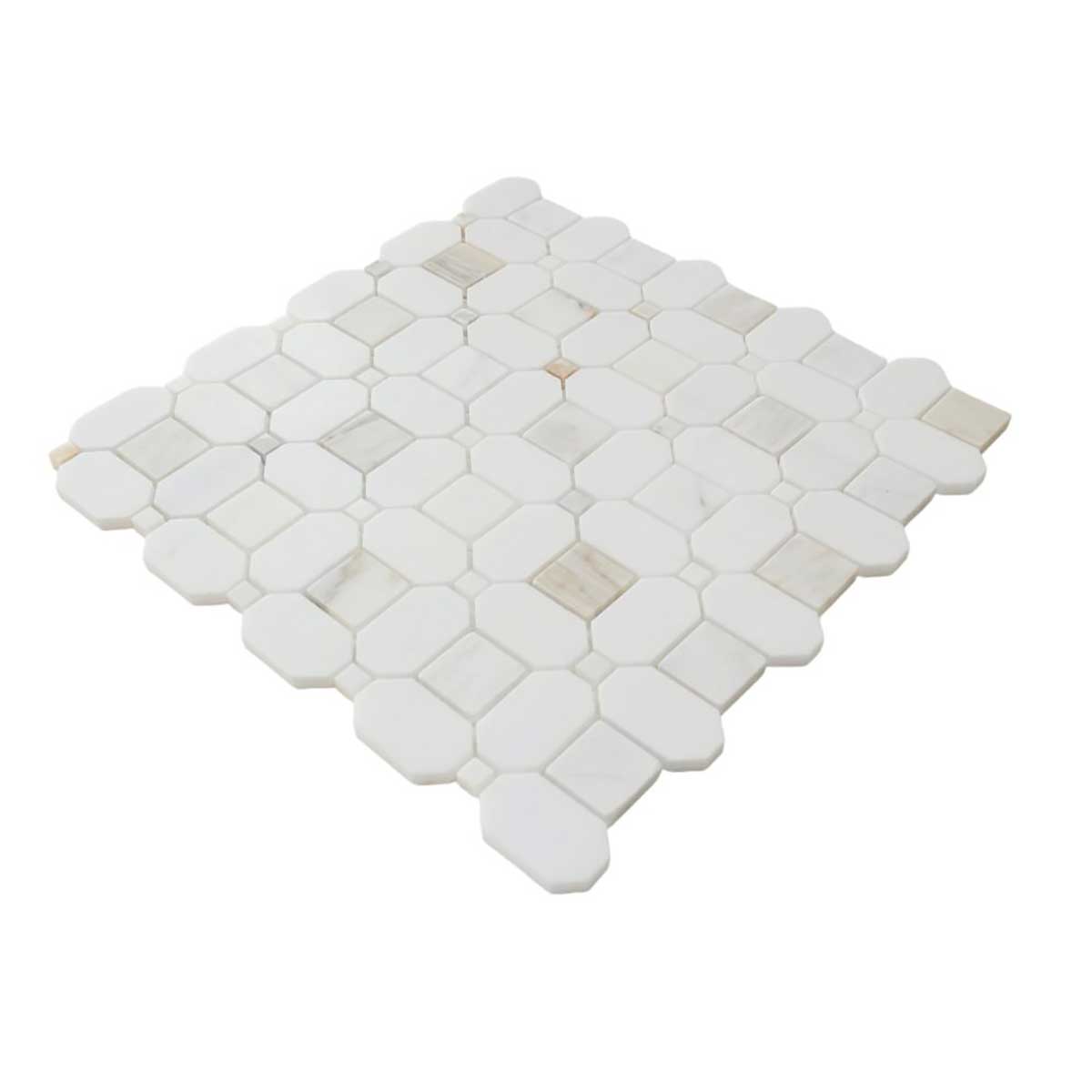 Natural marble mosaic tile featuring Calacatta Gold and Thassos White stone