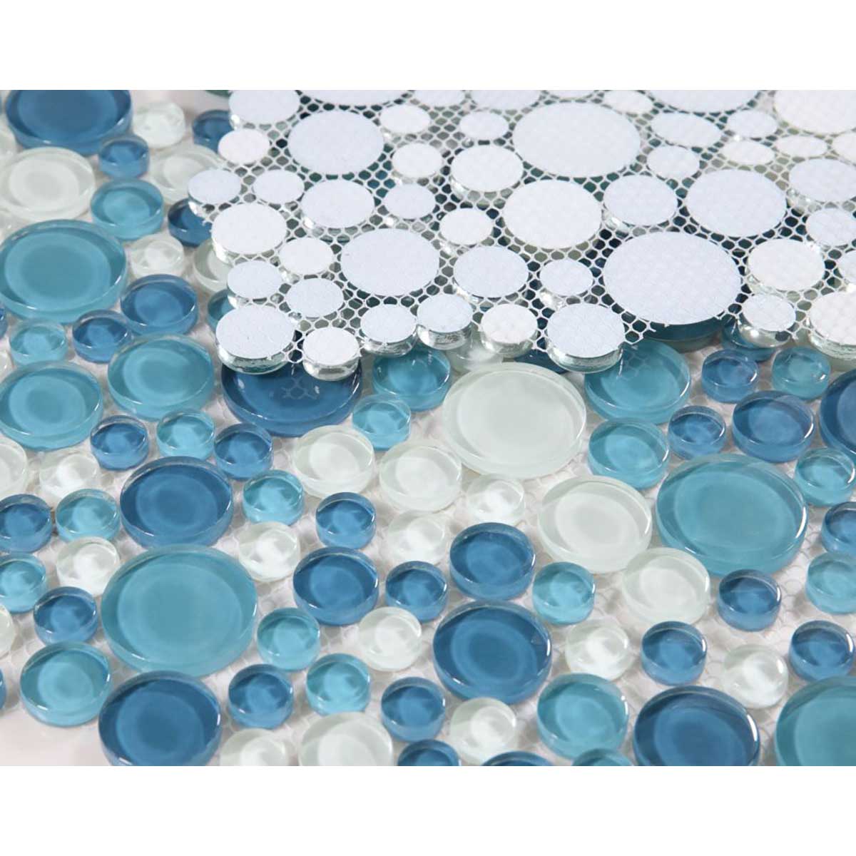 Blue and white polished glass mosaic tile for shower wall design