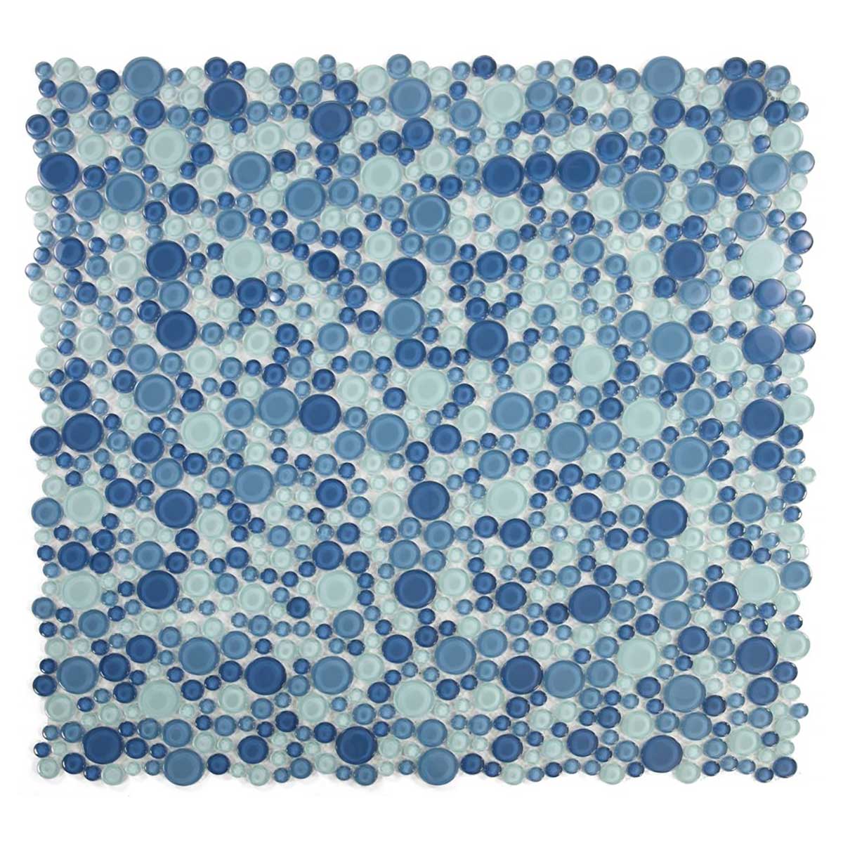 Decorative glass mosaic tile sheet for pool waterline applications