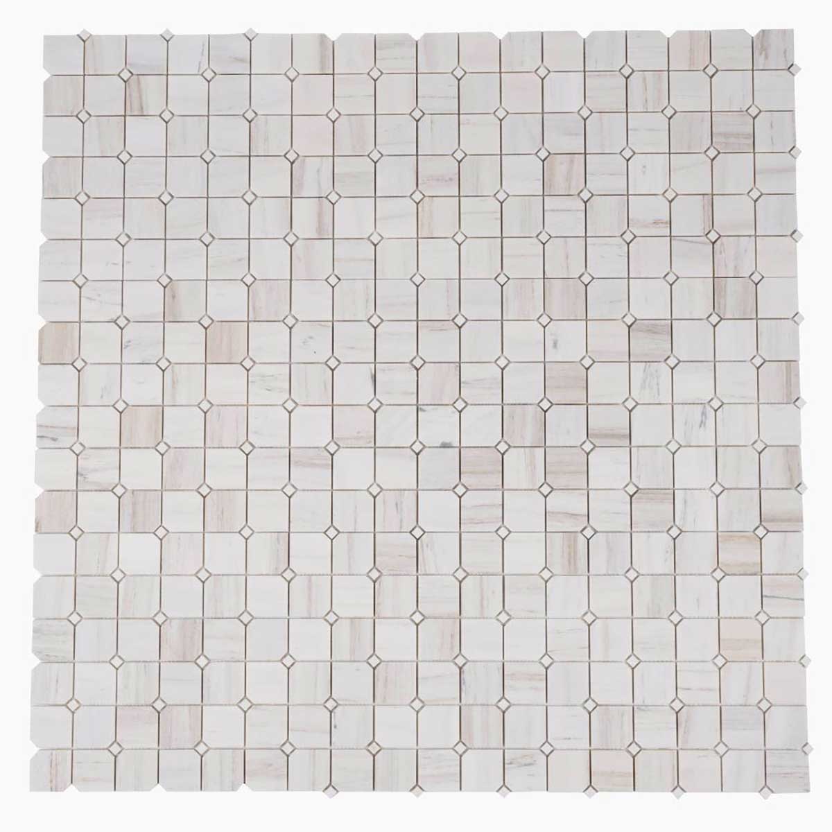 Geometric marble mosaic tile for modern bathroom floor applications
