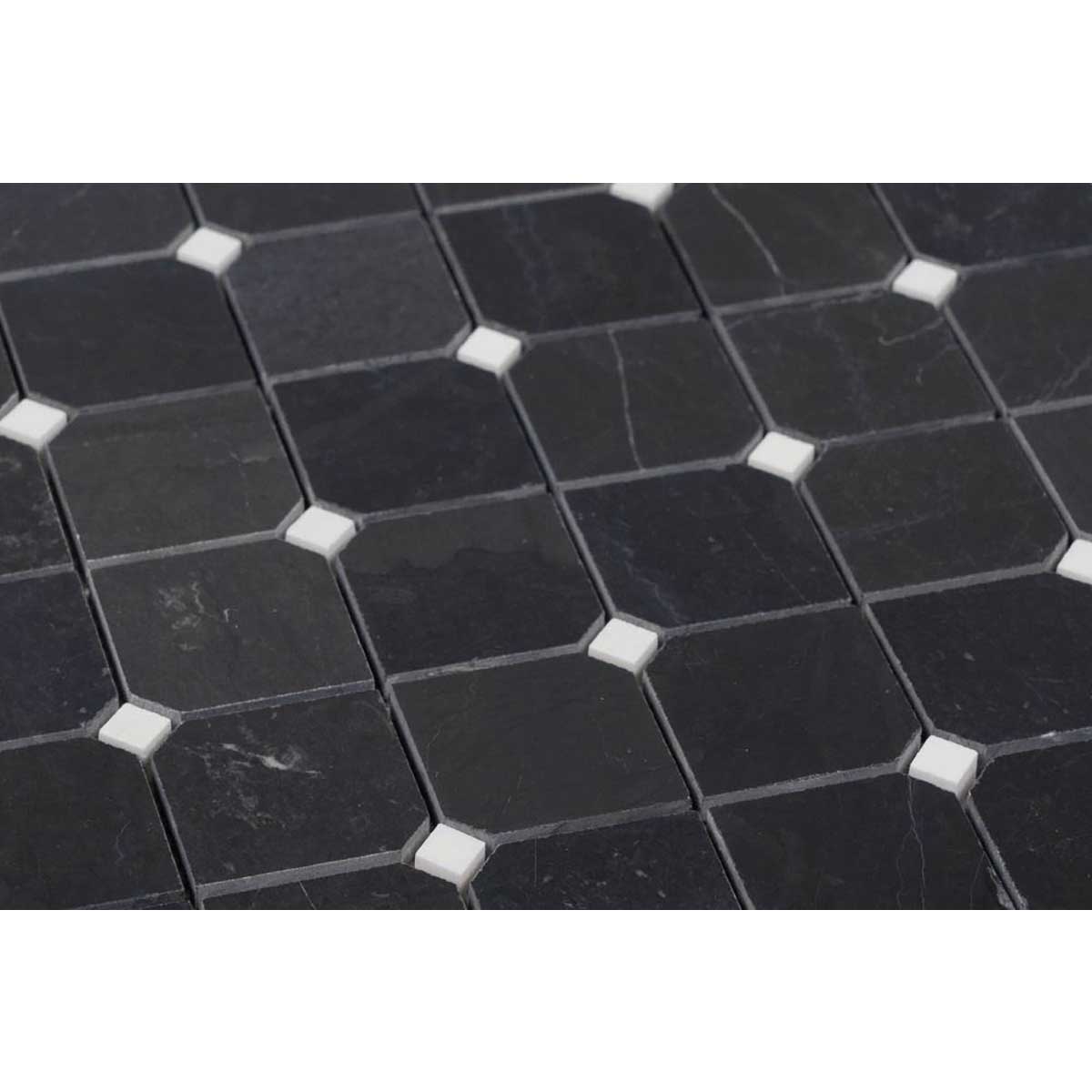 Clipped square bluestone mosaic tile for kitchen backsplash design