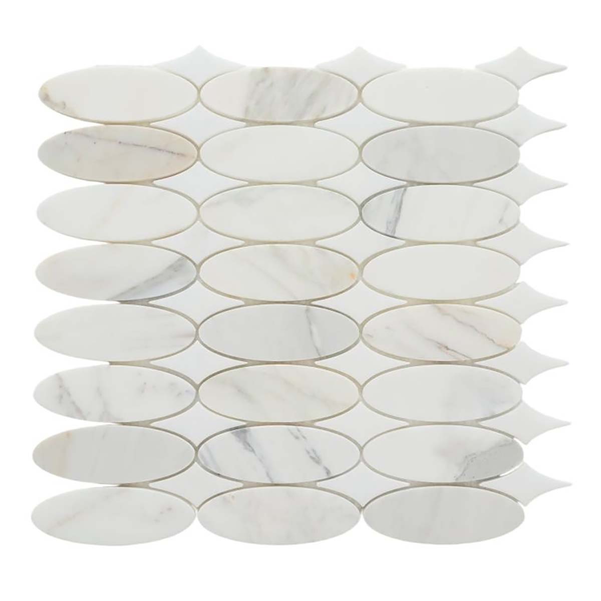 Calacatta Marble Ellipse Mosaic Tile - Honed Finish