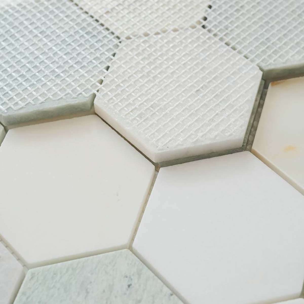 Green White Calacatta Marble Hexagon Mosaic Tile 3 x 3 Honed