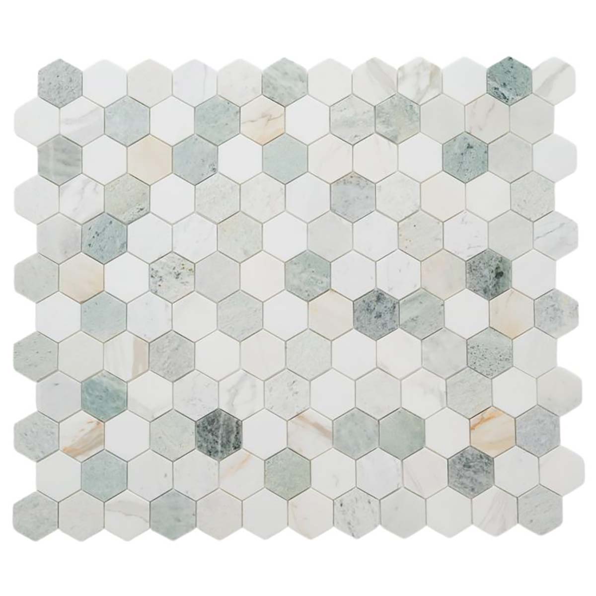 Green White Calacatta Marble Hexagon Mosaic Tile 3 x 3 Honed