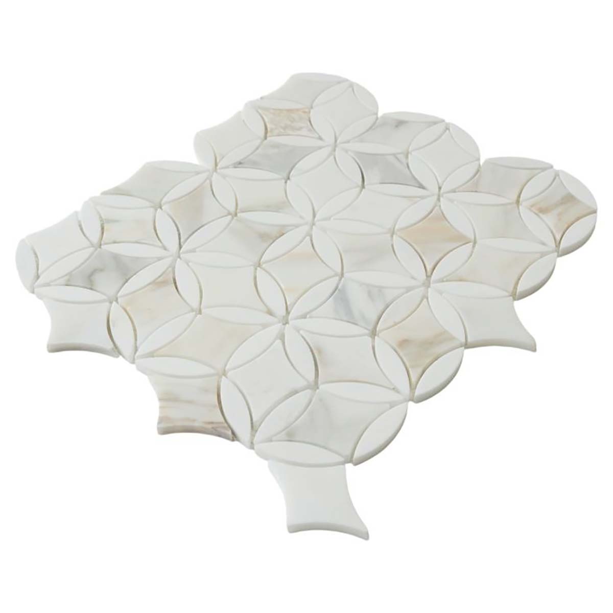 Calacatta Marble Star Mosaic Tile Honed 13.75" x 12" in White with gray veining