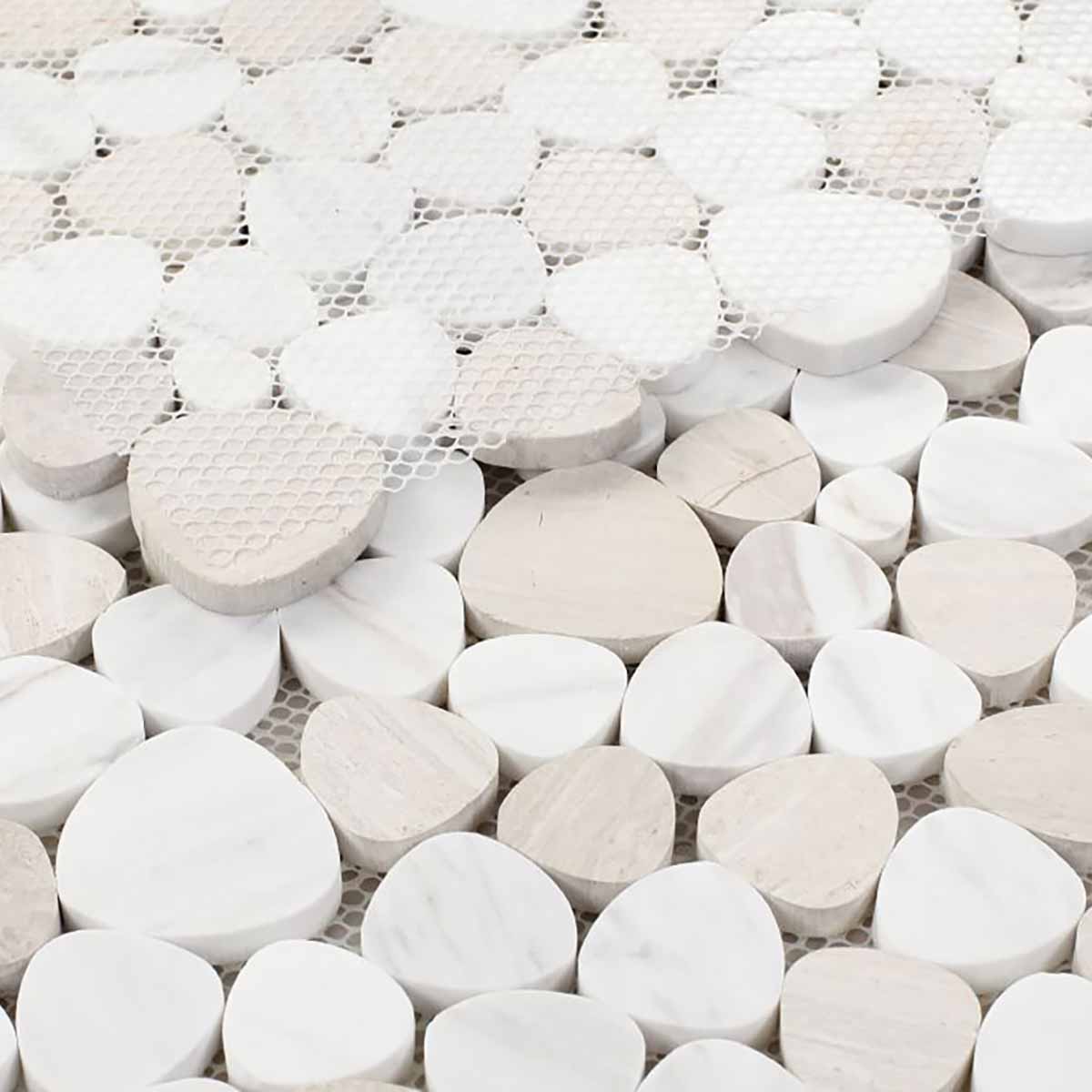 Marble Pebbles Mosaics Heart Shape - White Neutral