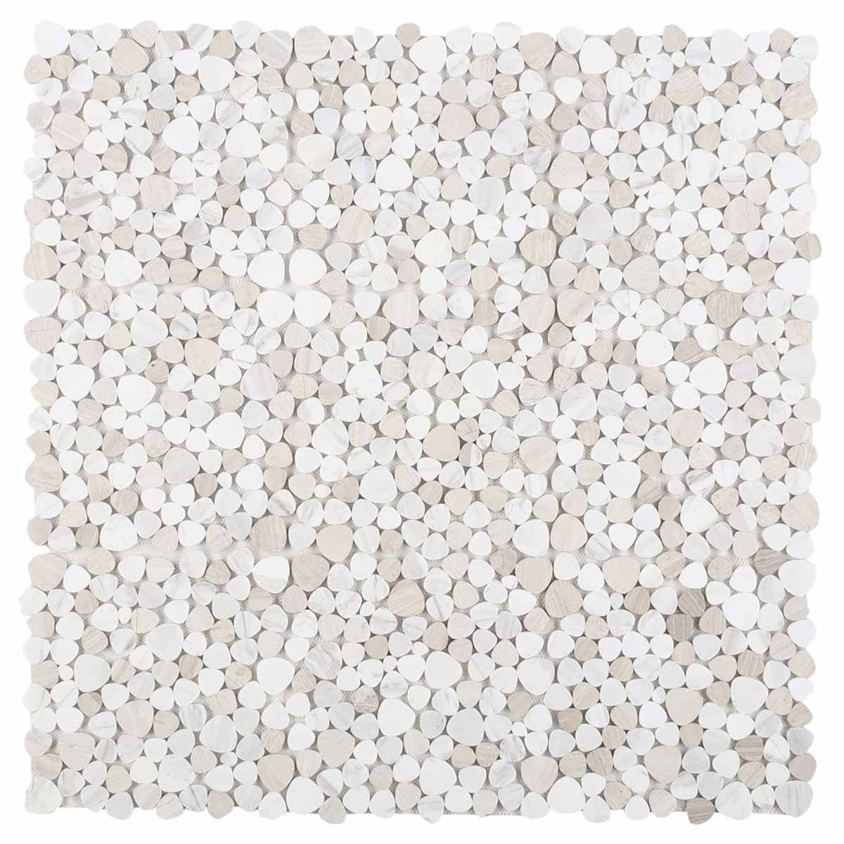 Marble Pebbles Mosaics Heart Shape - White Neutral