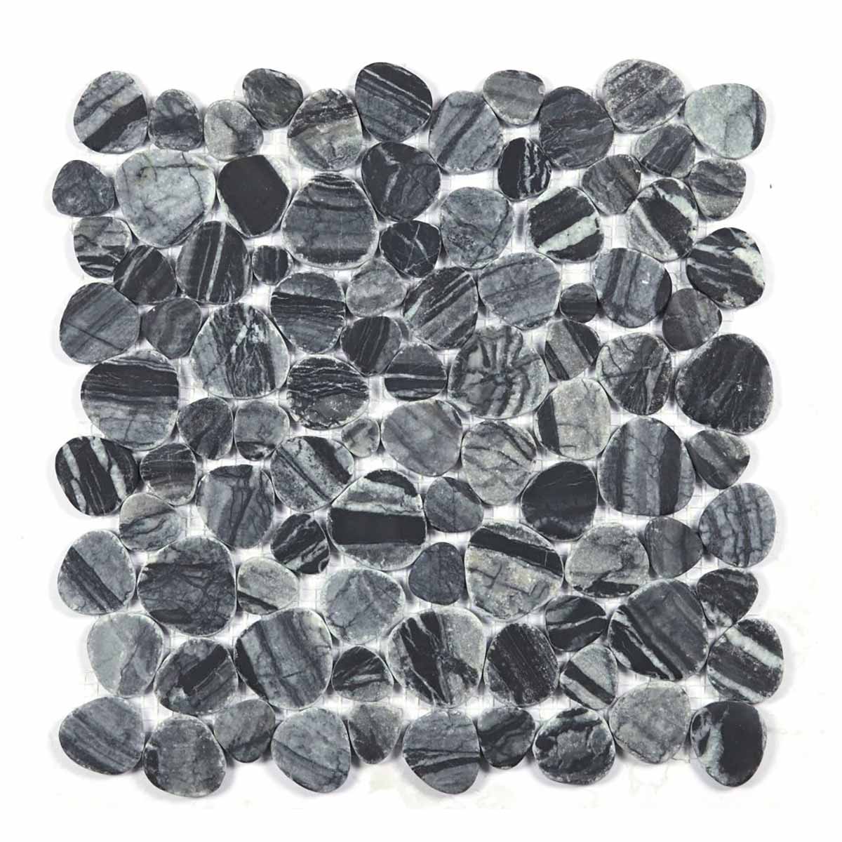 Mosaics Marble Pebbles Heart Shape - Black Grain