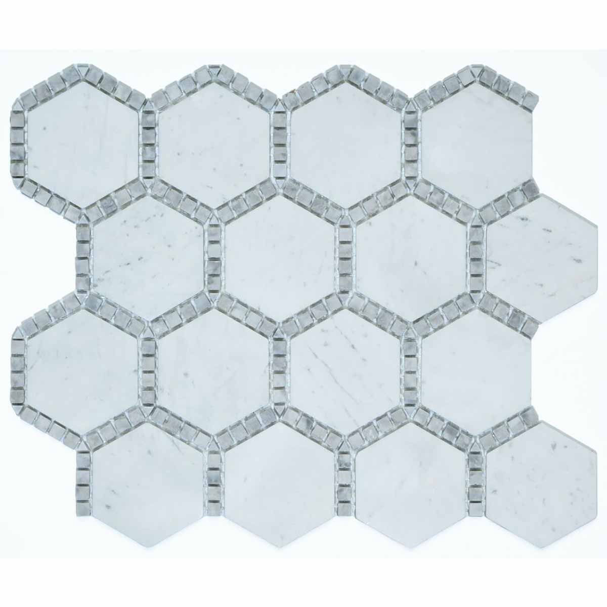 Mosaic Marble Hexagon pattern Deco Tile - Milky White Honed Finish