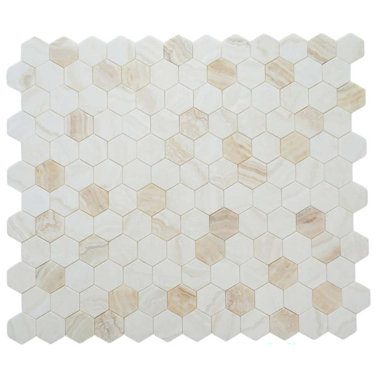 Onyx Ivory Hexagon Mosaic Tile 3" x 3" Honed Marble Sheet
