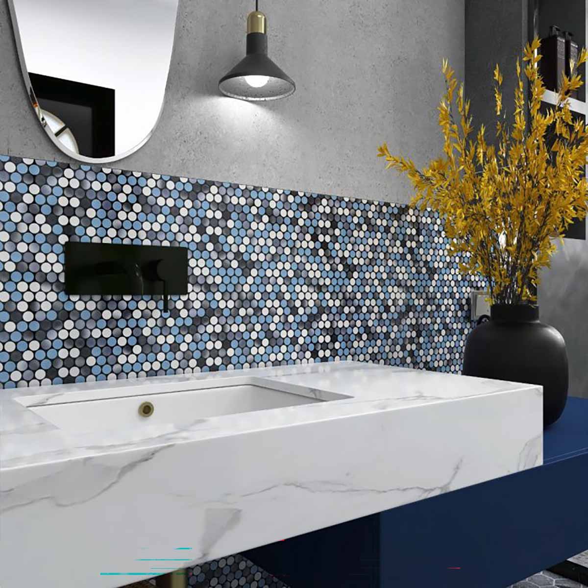 Mosaic Handmade Porcelain Penny Round - Blue