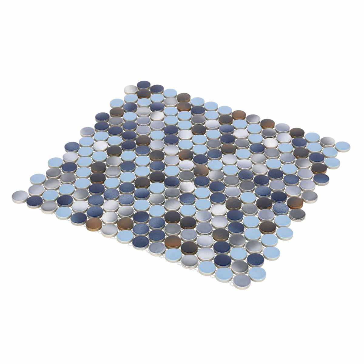 Mosaic Handmade Porcelain Penny Round - Blue Grey Brown