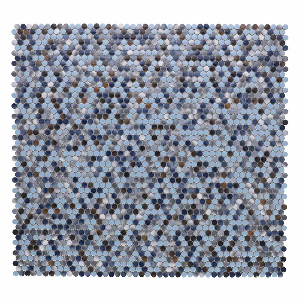 Mosaic Handmade Porcelain Penny Round - Blue Grey Brown