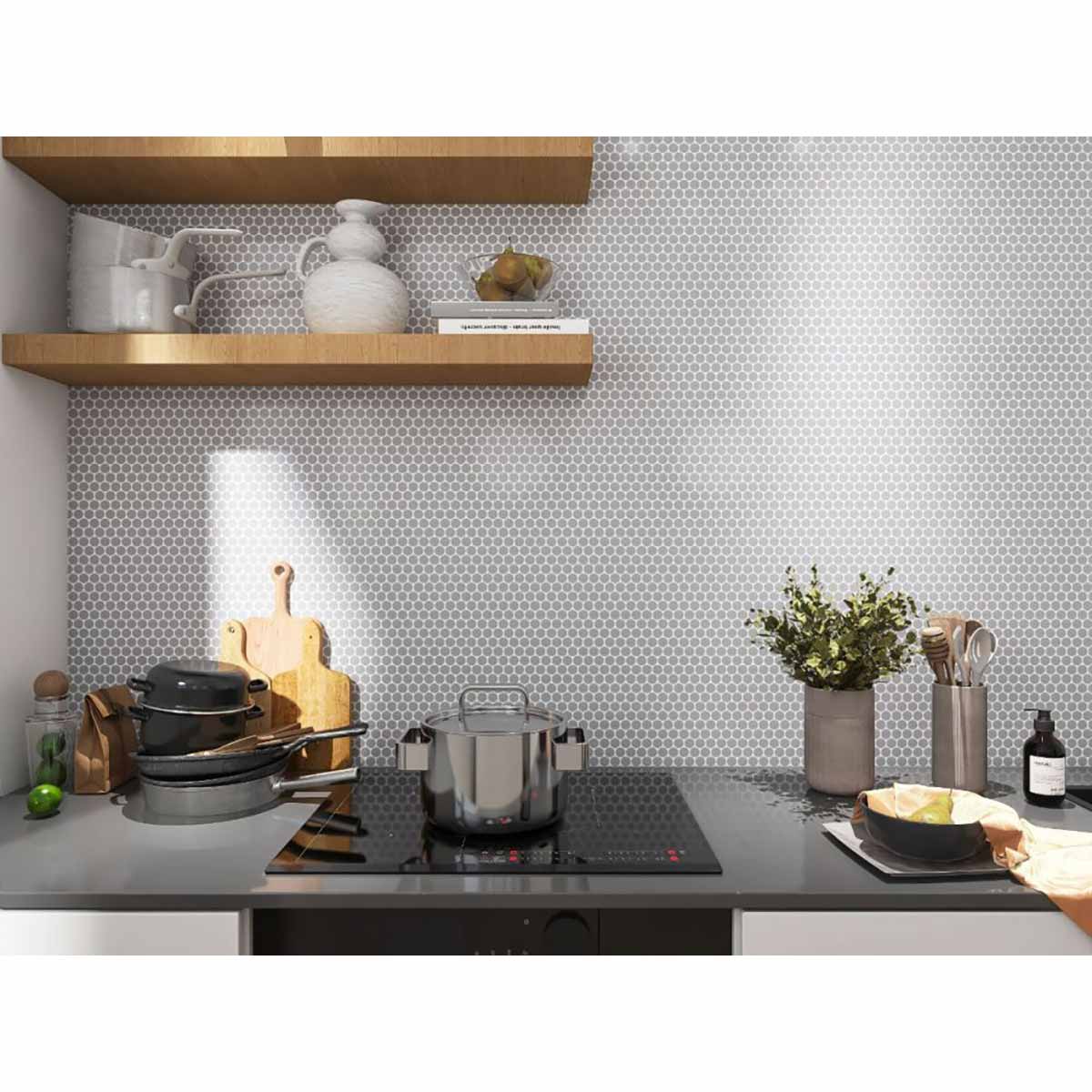 Mosaic Handmade Porcelain Penny Round - City Grey Matte