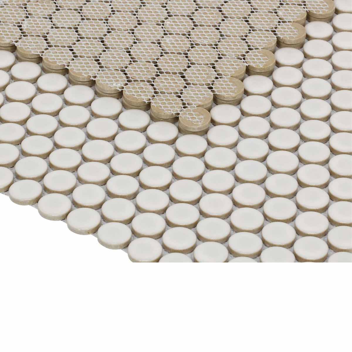 Mosaic Handmade Porcelain Penny Round - Natural Grey Glossy