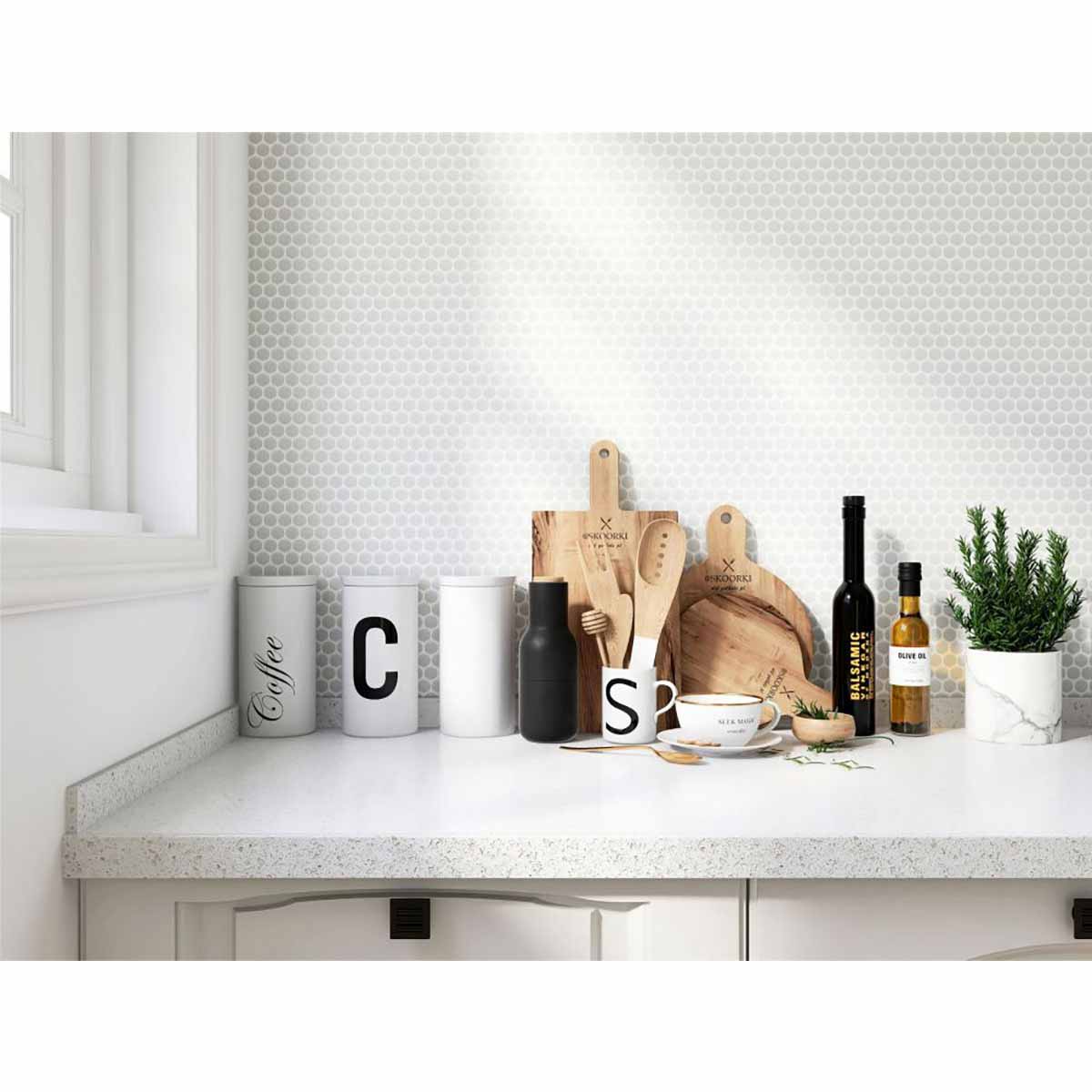 Mosaic Handmade Porcelain Penny Round - Natural Grey Glossy