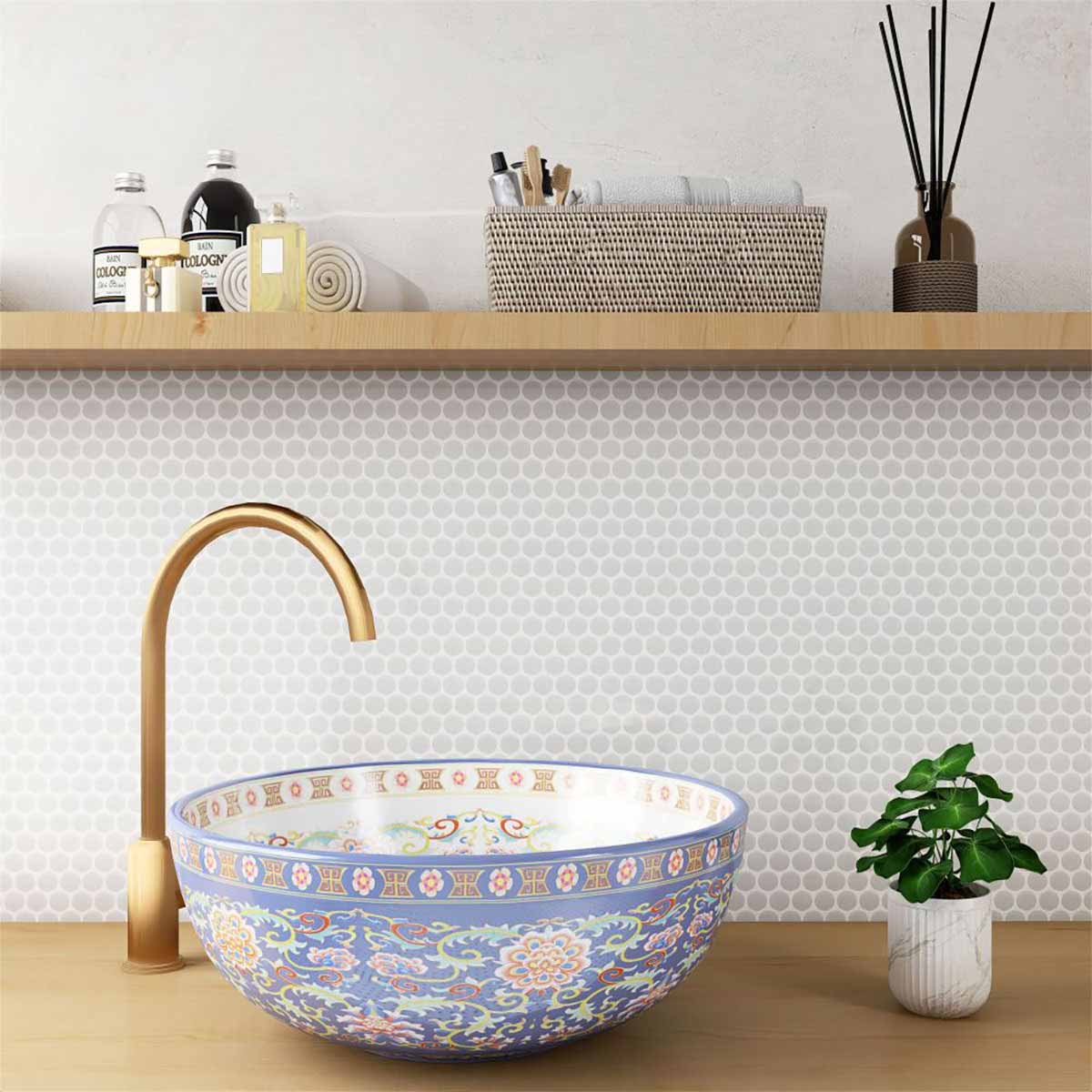 Mosaic Handmade Porcelain Penny Round - Natural Grey Glossy