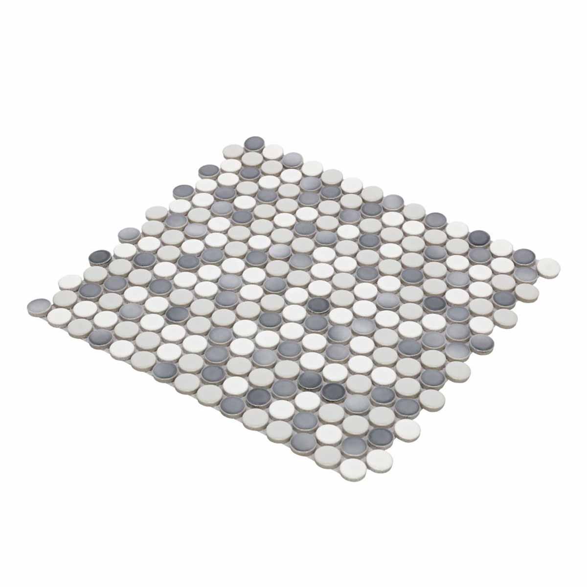 Mosaic Handmade Porcelain Penny Round - Mix Grey Glossy