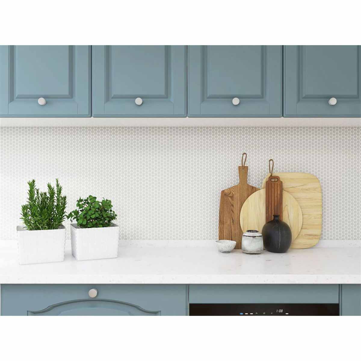 Mosaic Handmade Porcelain Penny Round - Light Gray Matte