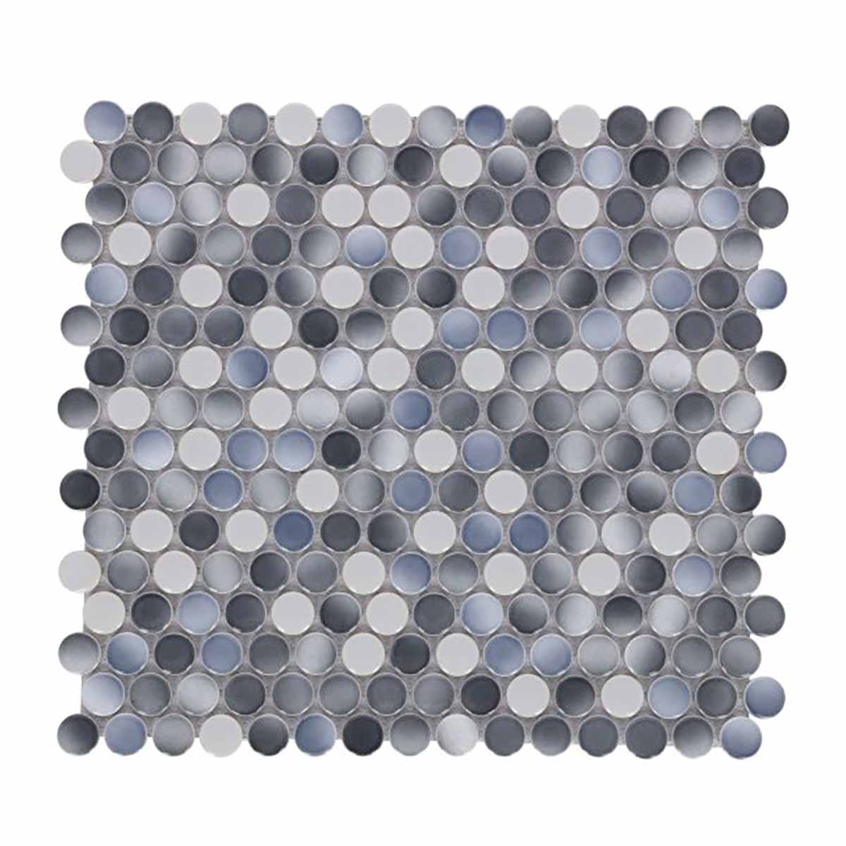 Mosaic Handmade Porcelain Penny Round - Blue Gray Glossy