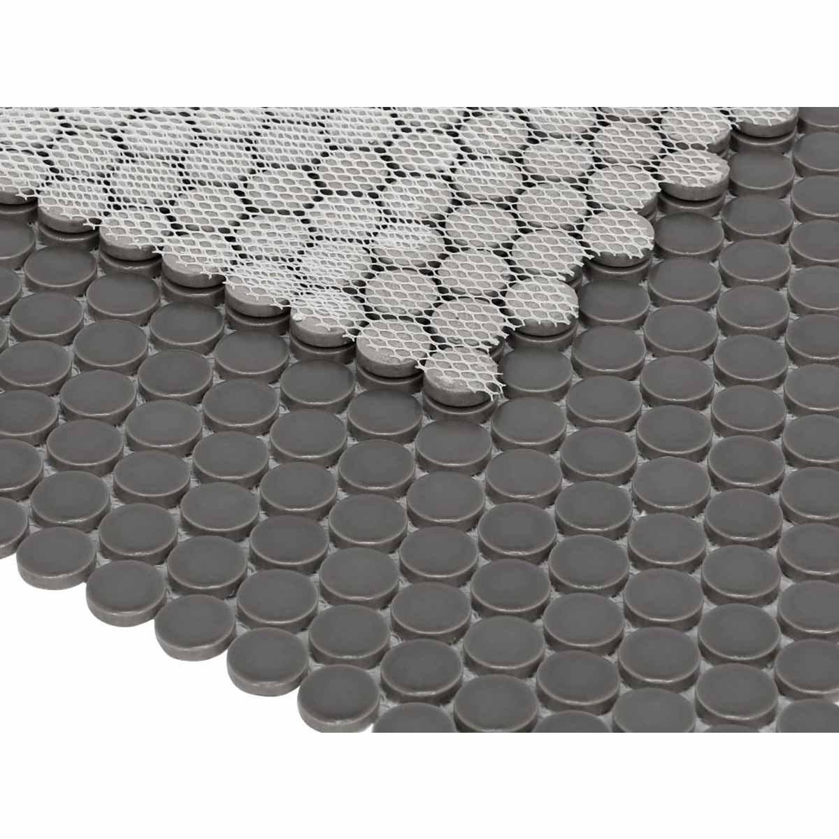 Mosaic Handmade Porcelain Penny Round - Dark Grey Matte