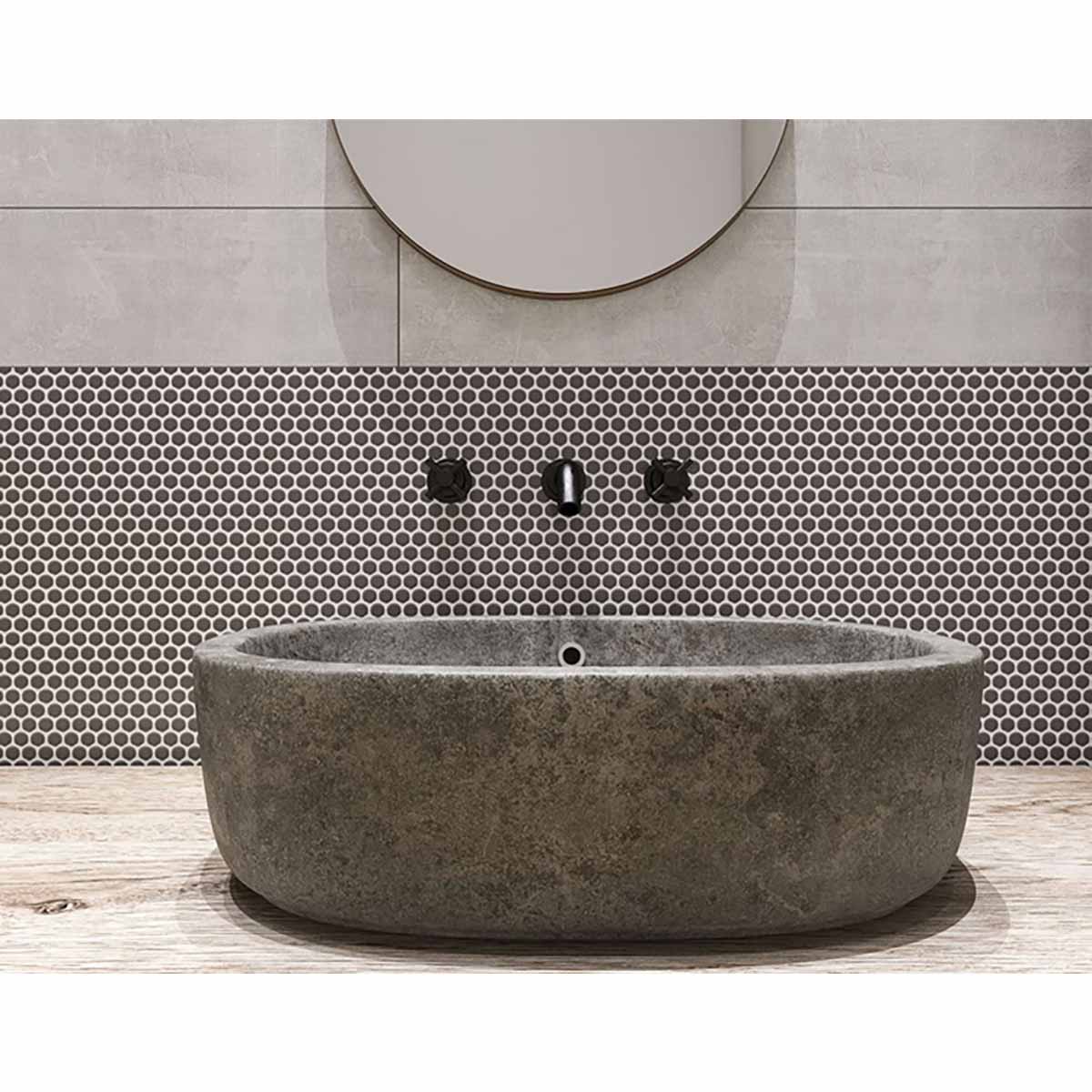 Mosaic Handmade Porcelain Penny Round - Dark Grey Matte