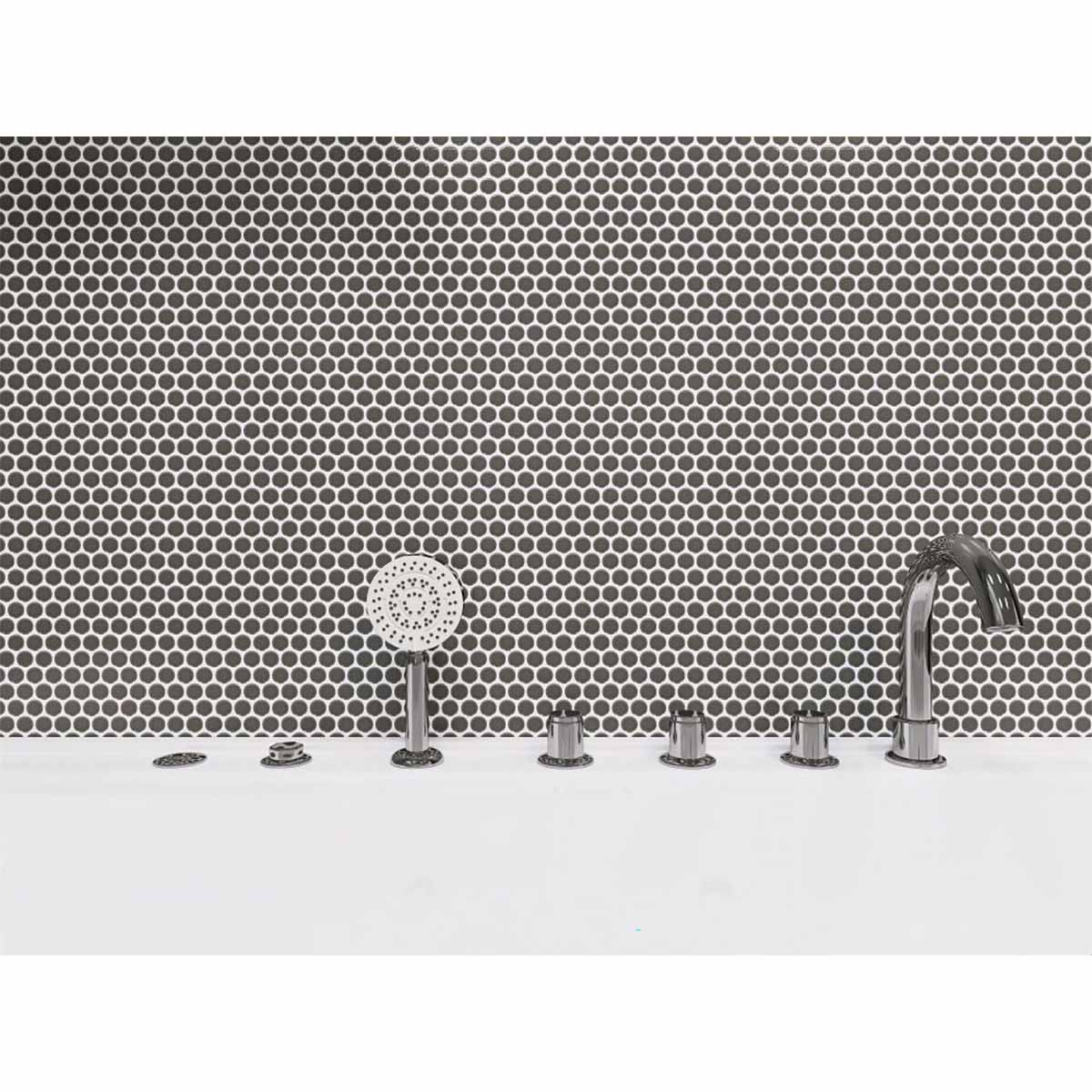 Mosaic Handmade Porcelain Penny Round - Dark Grey Matte