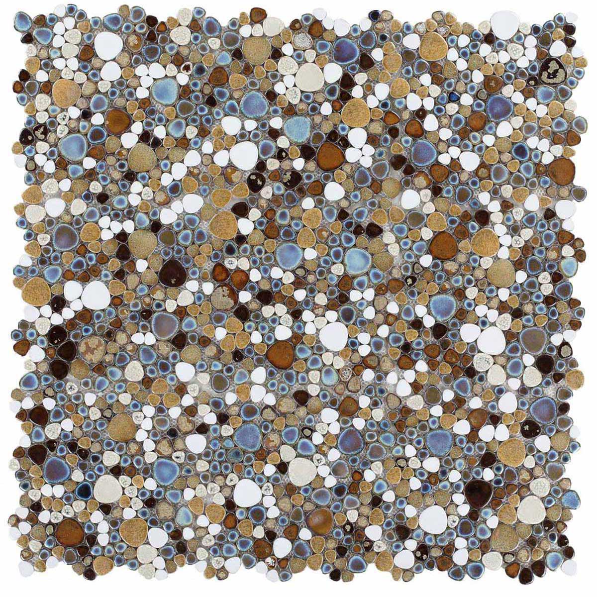 Mango porcelain pebble mosaic tile glossy finish close up
