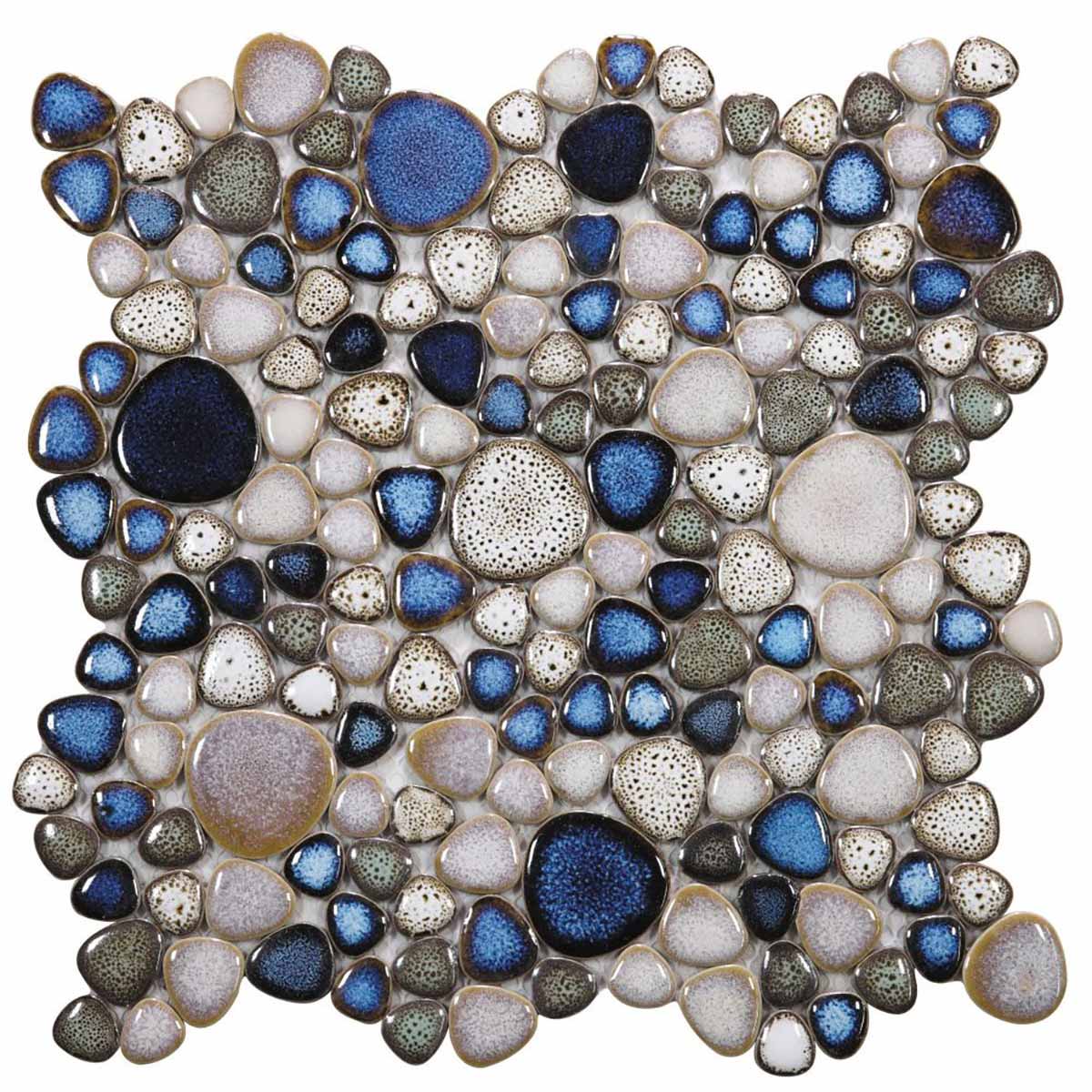 Mosaic Porcelain Tile Mancala Pebble Series - Atlas Blue