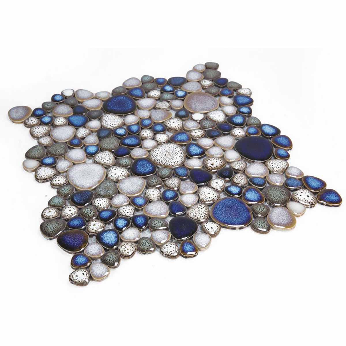 Mosaic Porcelain Tile Mancala Pebble Series - Atlas Blue