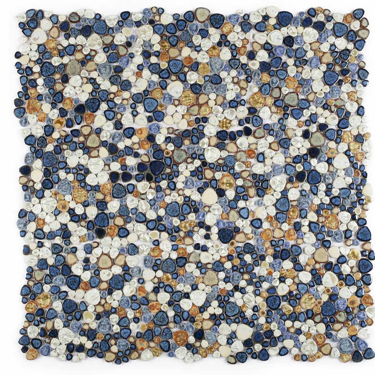 Mosaic Porcelain Tile Mancala Pebble Series - Blue Rust