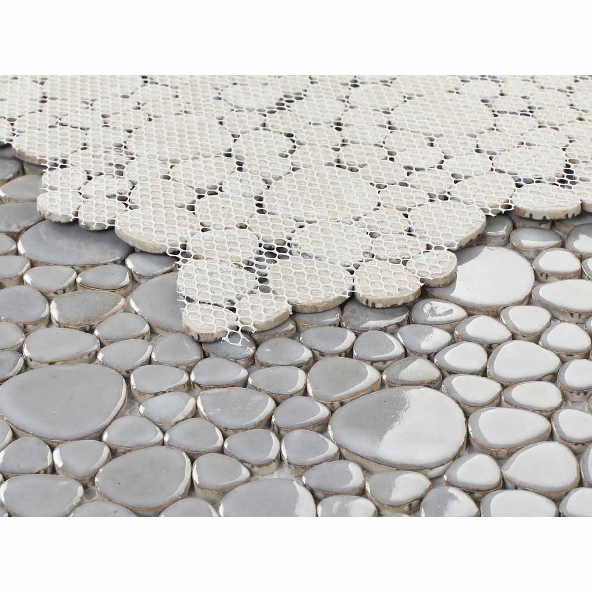 Mosaic Porcelain Tile Mancala Pebble Series - Gray