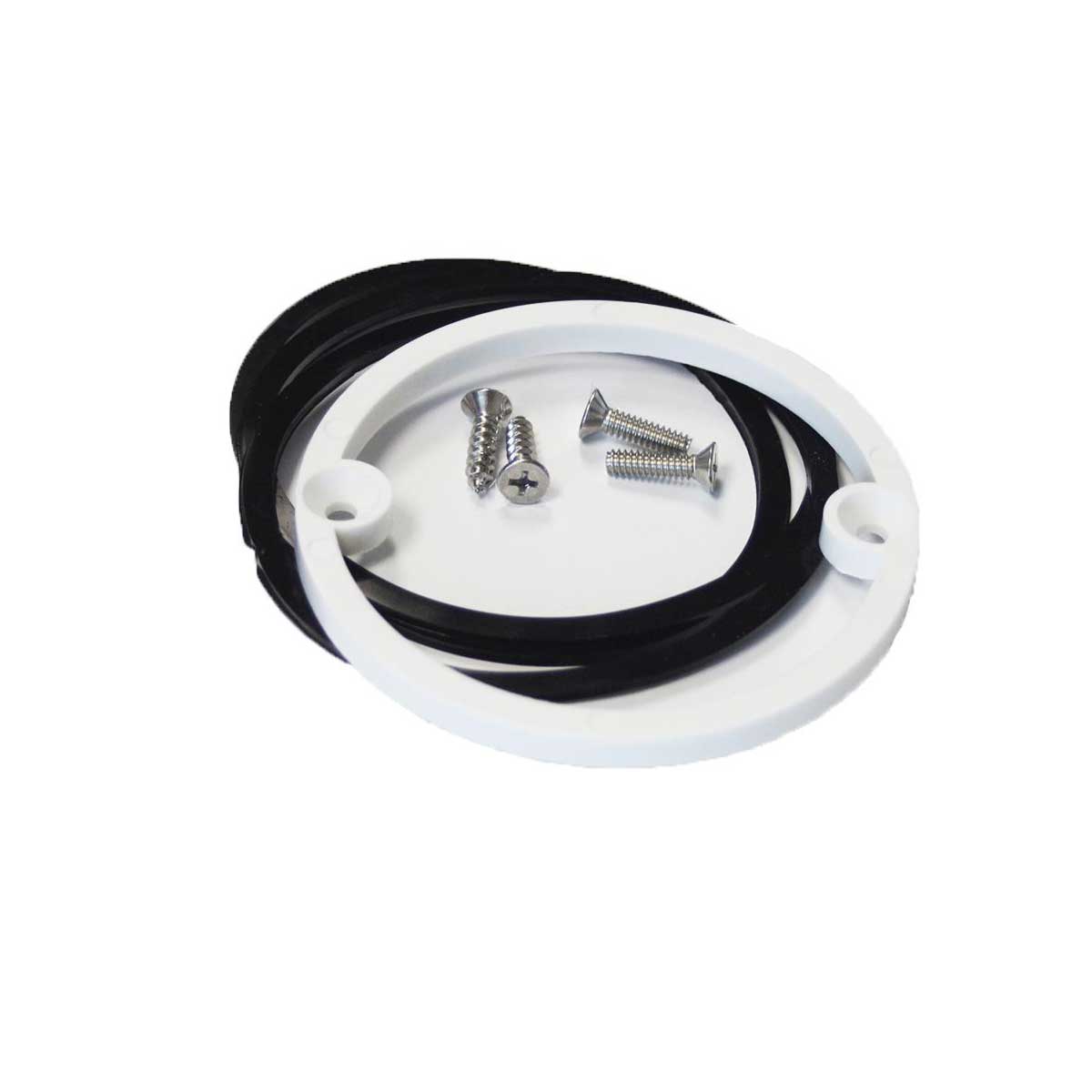 Plastic floor drain height extension ring with mounting hardware