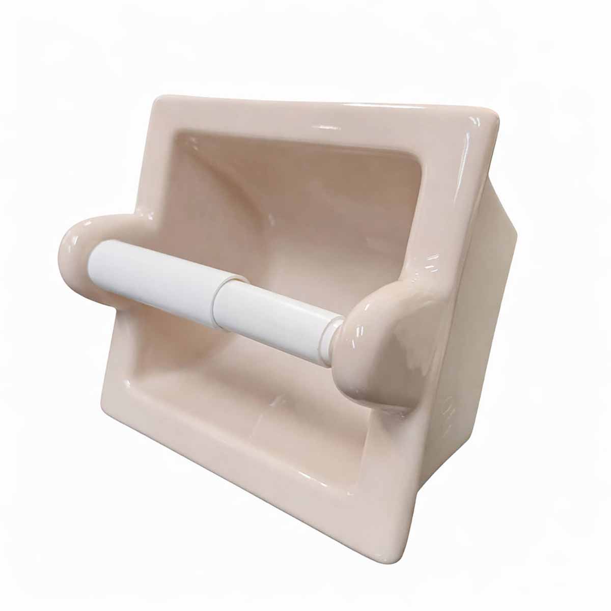 SereneDrains Ceramic Recessed Toilet Extended Paper Holder Parchment Glossy