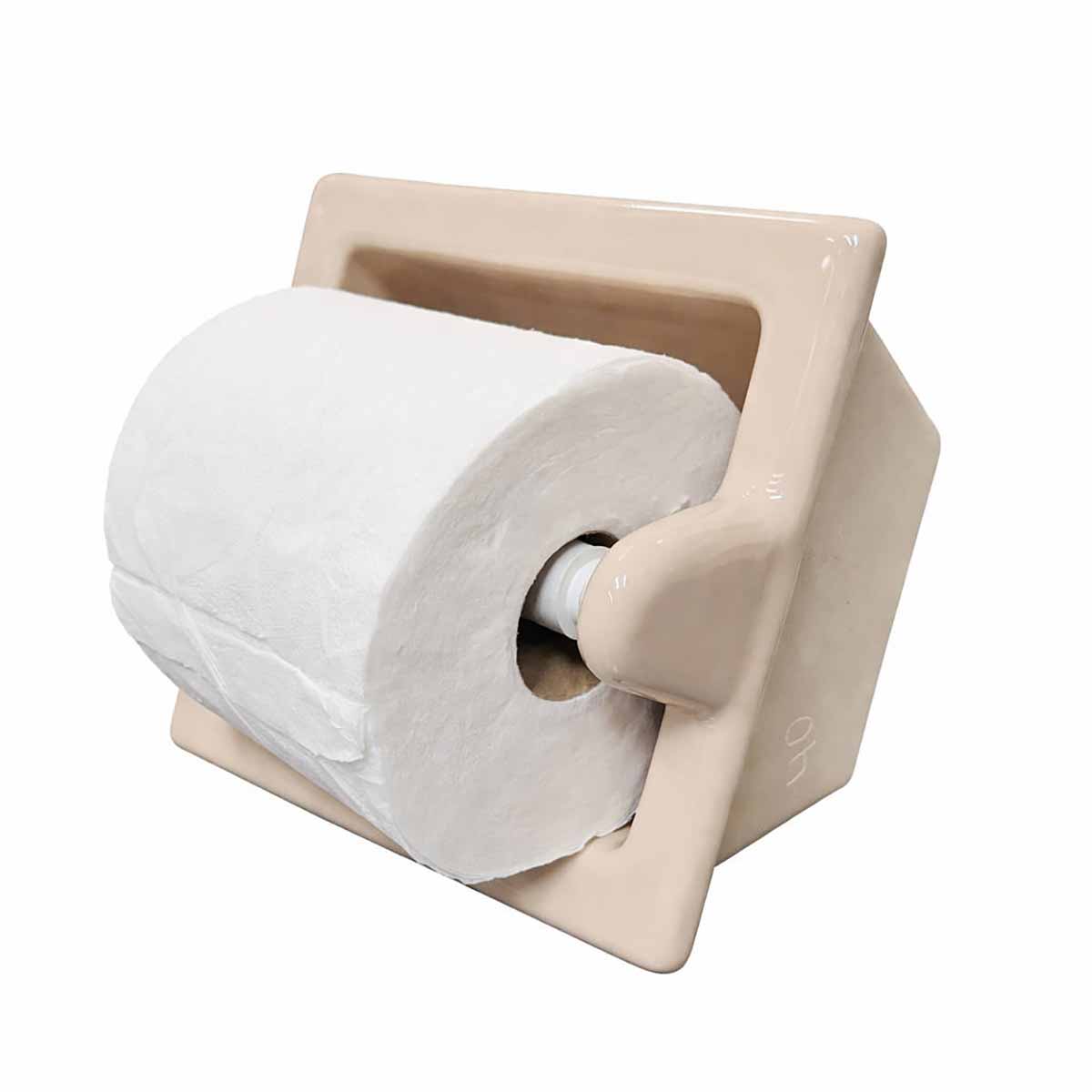 SereneDrains Ceramic Recessed Toilet Extended Paper Holder Parchment Glossy
