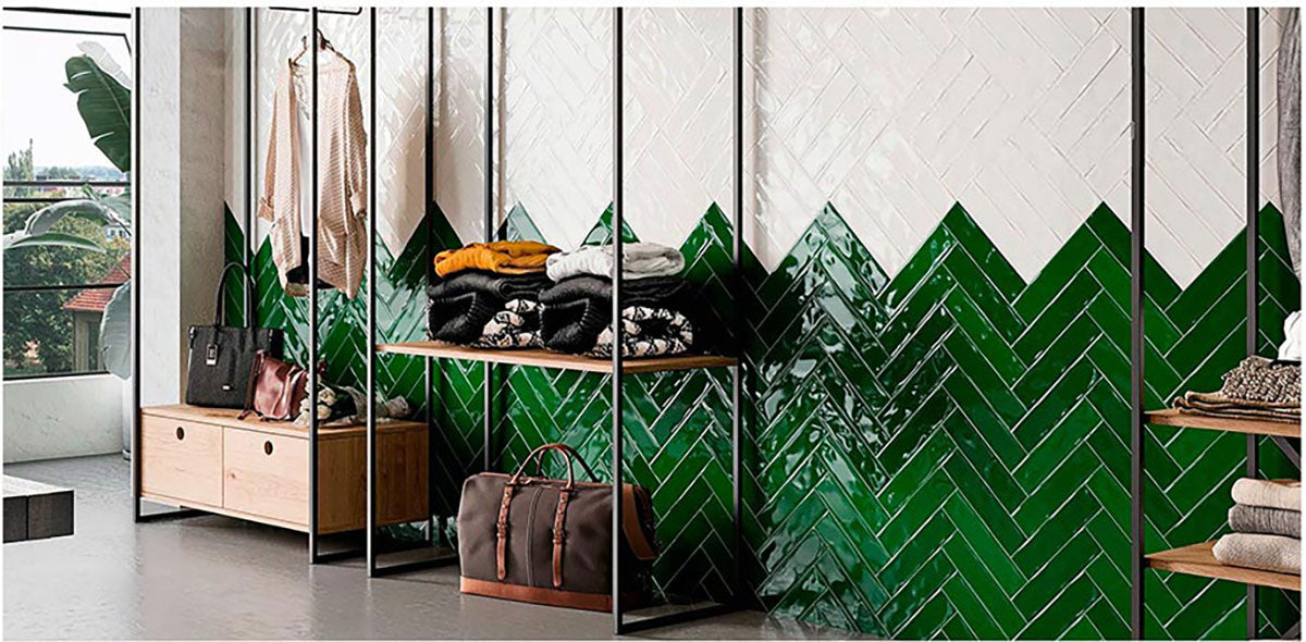 Kaleidoscope Handmade Ceramic Tile 3x12 - Emerald