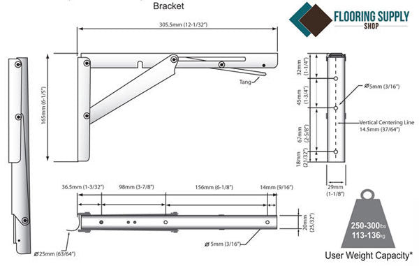 Teak Wall Mount Fold-Down Bench 30