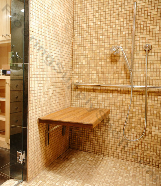 Teak Wall Mount Fold-Down Bench 17