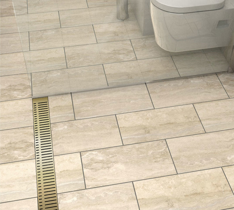 Quartz Linear Shower Drain Piano - Satin Brass