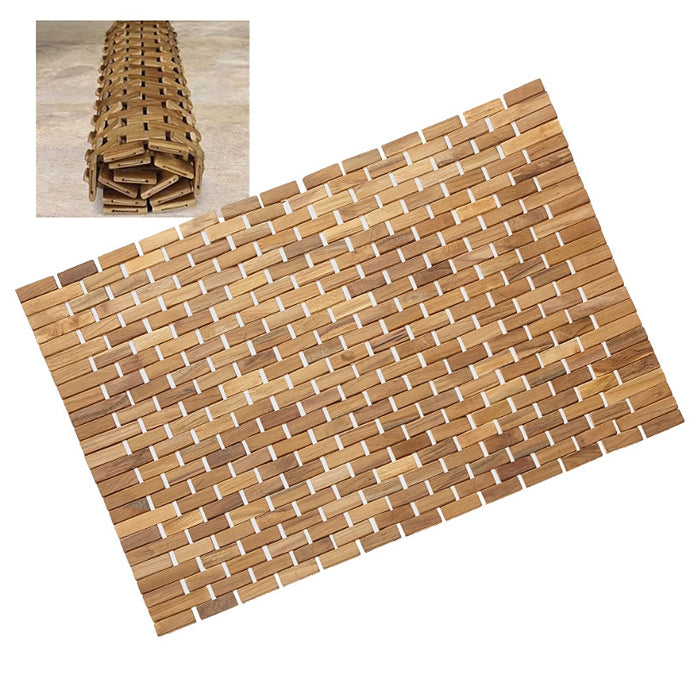 Premium Hand-Woven Outdoor Teak Wood Rug 34x20